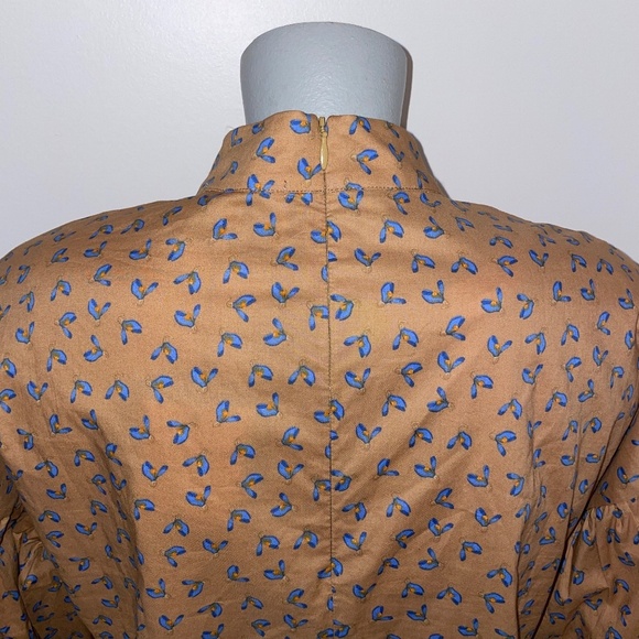 JUST Female long sleeve button down tunic organic cotton tan blue floral small - Picture 5 of 9